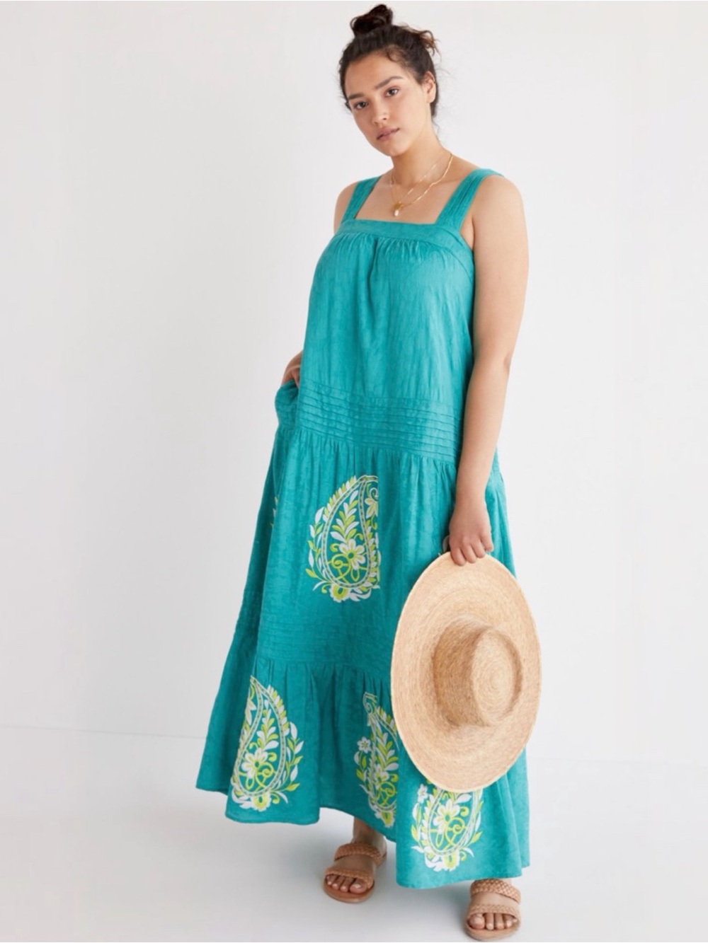 Anthropologie Felicity Embroidered Maxi Dress Turquoise Boho Petite Size LP NWT